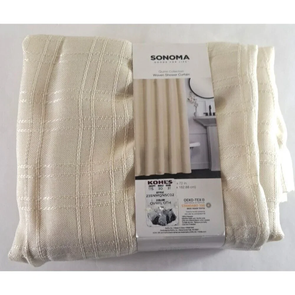 NEW Kohls Sonoma Shower Curtain Ivory Beige Woven Quinn Collection OEKO-TEX